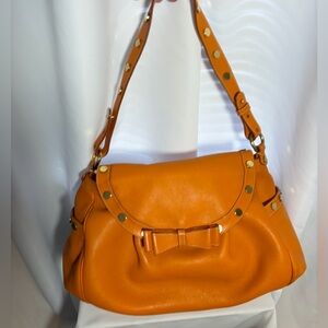 MOSCHINO Tan Leather Shoulder Bag w/Grommets & Bow